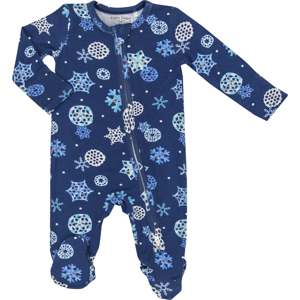 Angel Dear Snowflakes Long Sleeve Zip Footie In Blue
