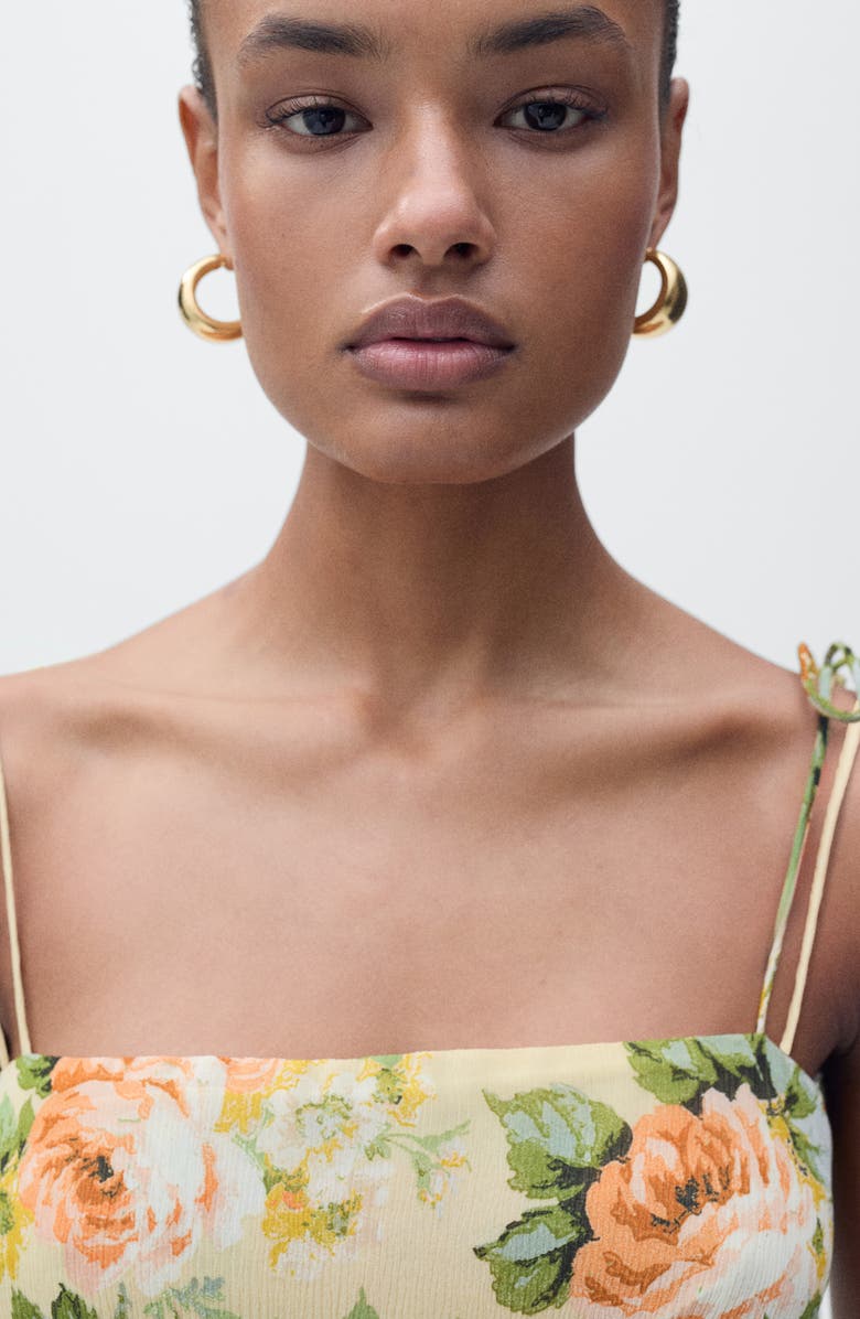 MANGO Floral Print Tie Strap Minidress, Alternate, color, Ecru