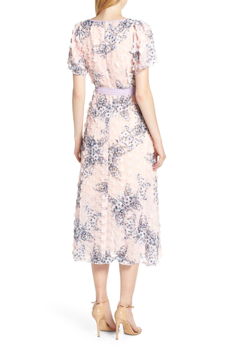 Naima 3D Floral Tea Length Dress, Alternate, color, NAIMA PINK MULTI