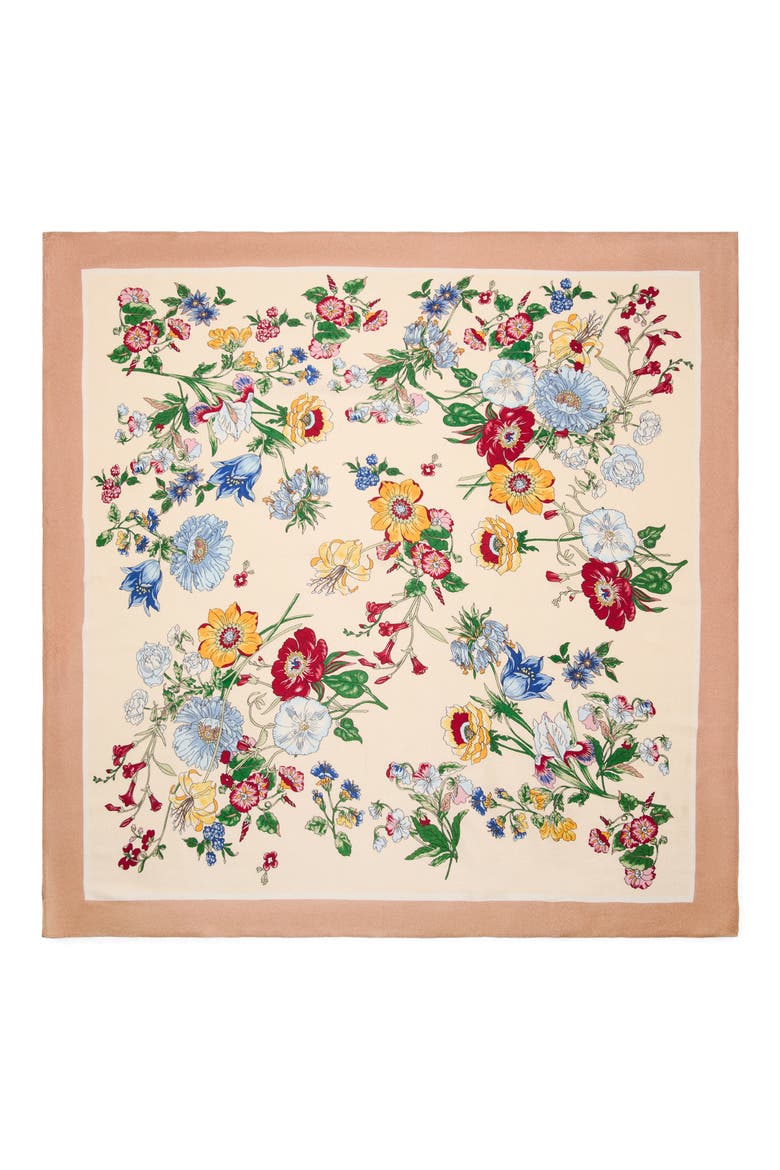 Floral Print Scarf, Alternate, color, BEIGE