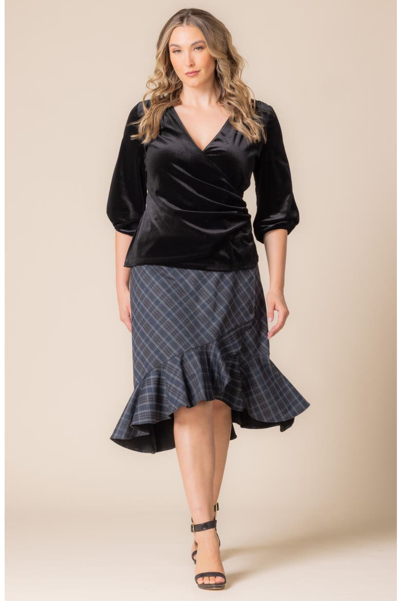 Odette Velvet Faux Wrap Top, Alternate, color, ONYX
