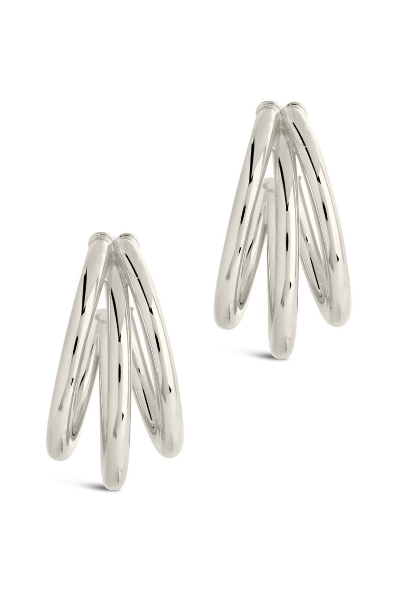 Three Row Hoop Earrings, Alternate, color, SILVER