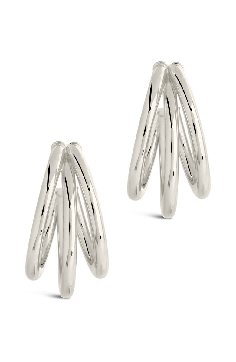Sterling Forever Three Row Hoop Earrings, Alternate, color, Silver