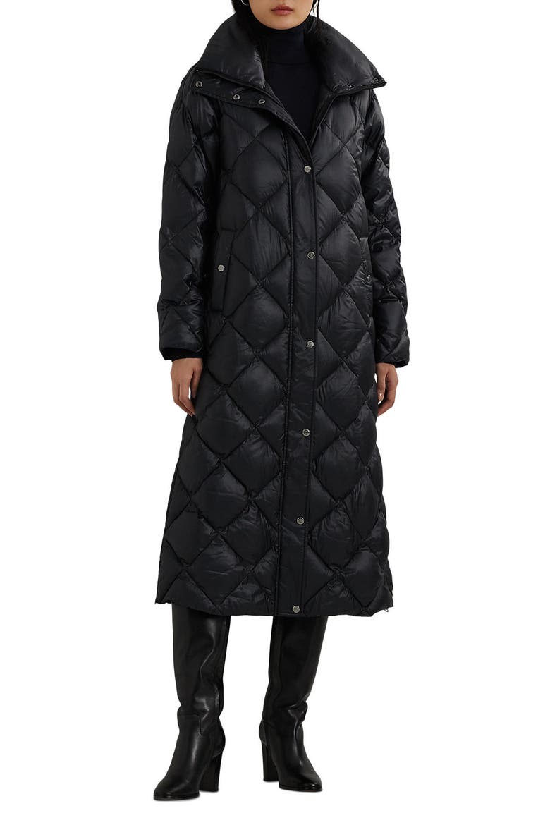 Soft Quilted Down Snap Front Coat, Main, color, BLACK