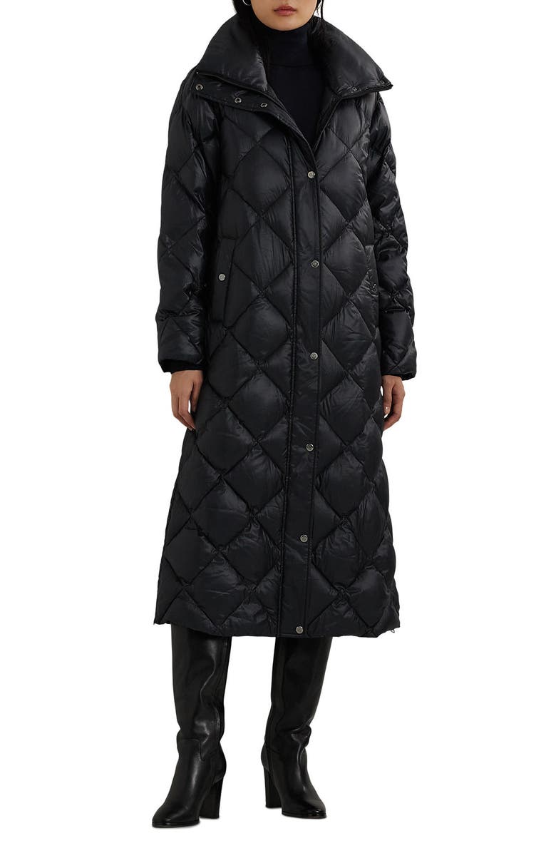 Lauren Ralph Lauren Soft Quilted Down Snap Front Coat, Main, color, Black