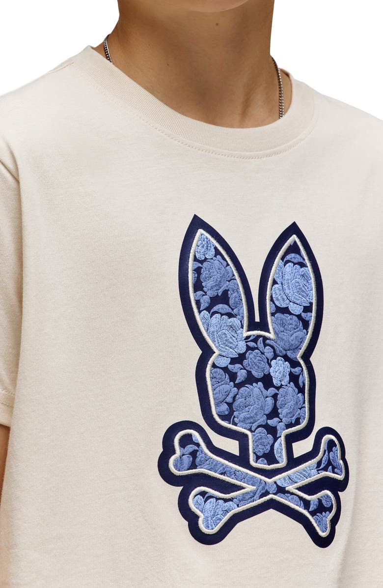 Psycho Bunny Kids' Rowen Embroidered Pima Cotton Graphic T-Shirt, Alternate, color, White Cap Grey