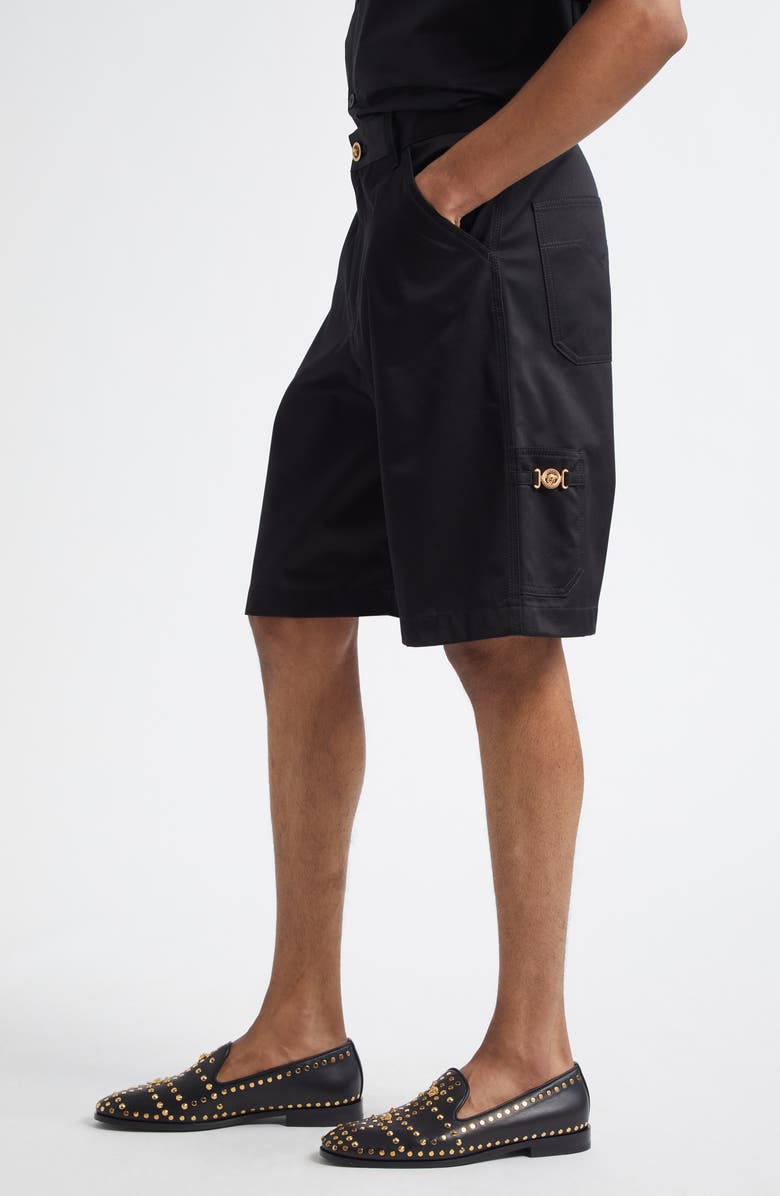 Versace Cotton Gabardine Cargo Shorts, Alternate, color, Black