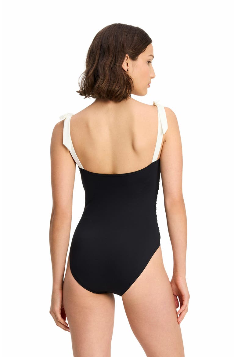 Shoulder Tie One Piece Swimsuit, Alternate, color, Black