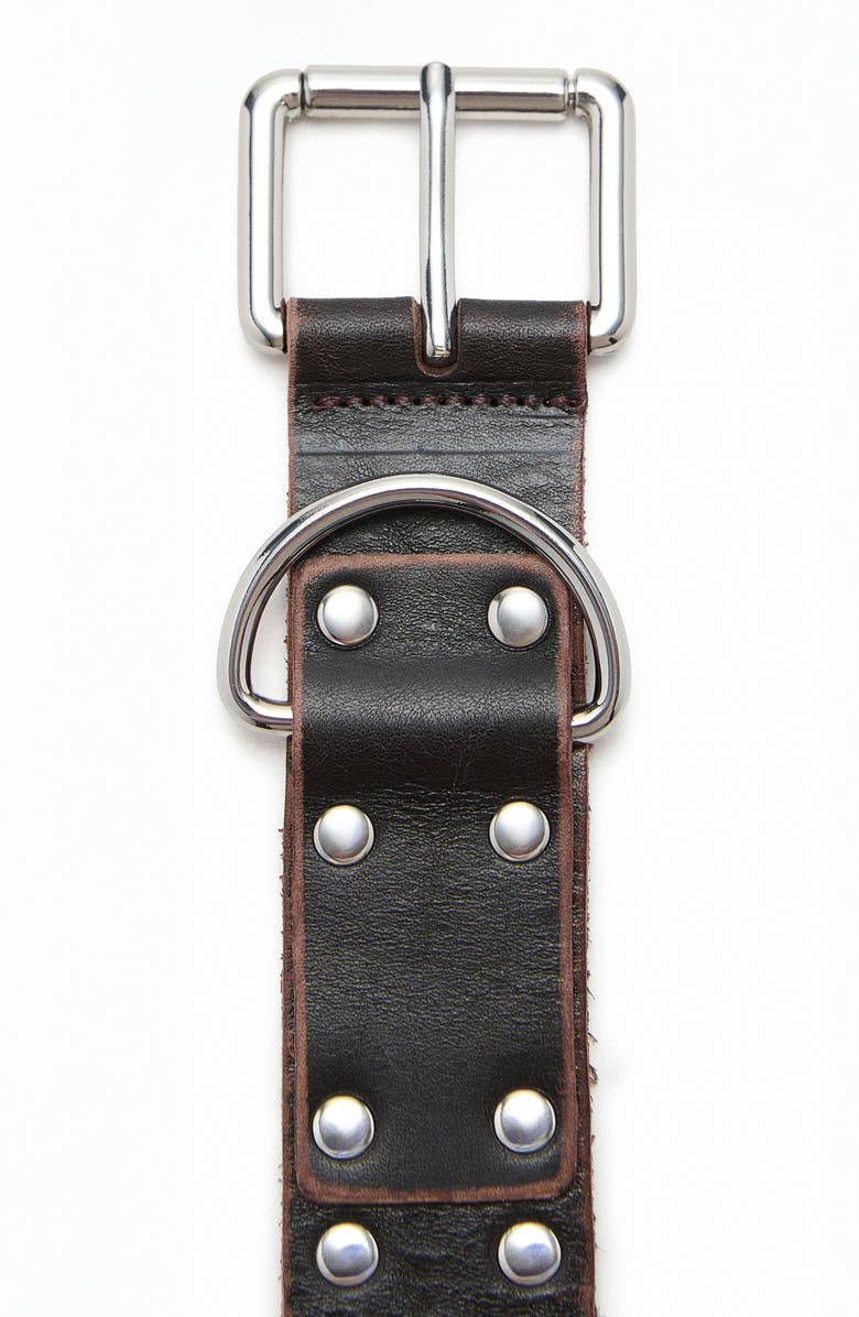 MANGO Studded Leather Belt, Alternate, color, Chocolate