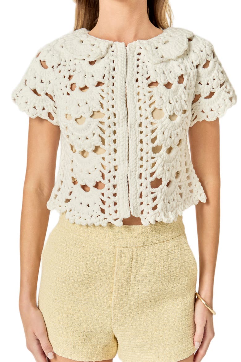 Crochet Crop Cardigan, Alternate, color, WHITE