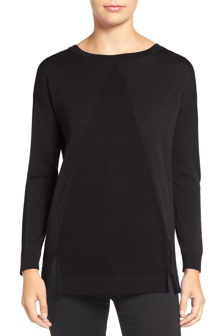 Corrugated Stitch Pullover, Main, color, BLACK