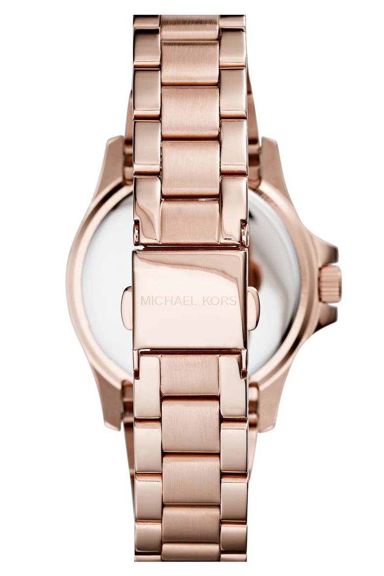 Michael Kors 'Tatum' Crystal Index Bracelet Watch, 33mm, Alternate, color, ROSE GOLD/ RED