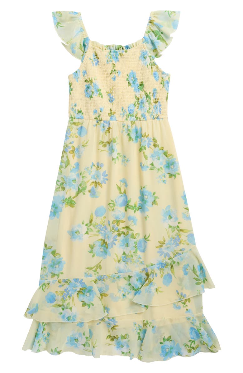 Zunie Kids' Tiered Chiffon Maxi Dress, Main, color, Yellow