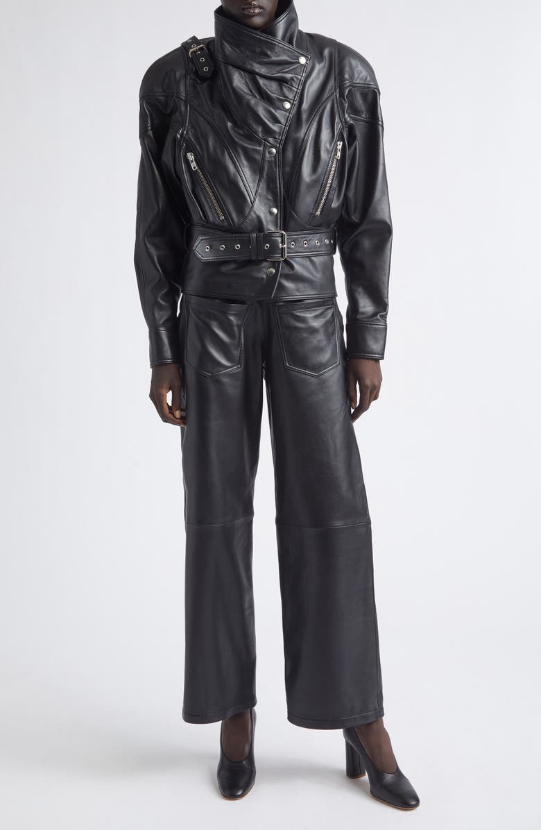 Vaquera Backwards Leather Pants, Alternate, color, Black