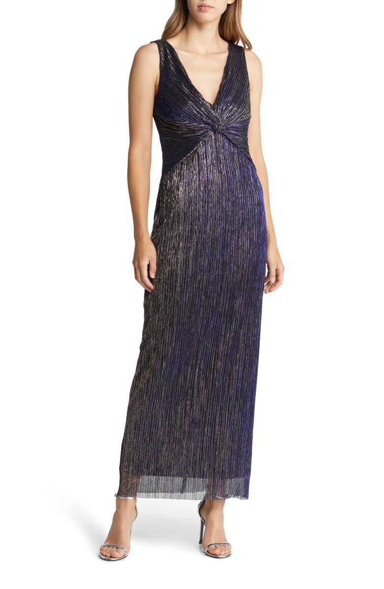 Connected Apparel Pleated Twist Front Dress, Alternate, color, 