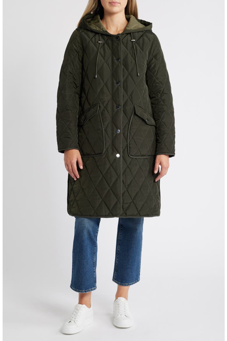 Diamond Quilted Hooded Stadium Coat, Main, color, OLIVE/SAGE