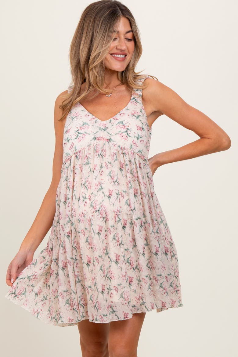 Floral Plisse Texture Mini Dress, Alternate, color, Pink