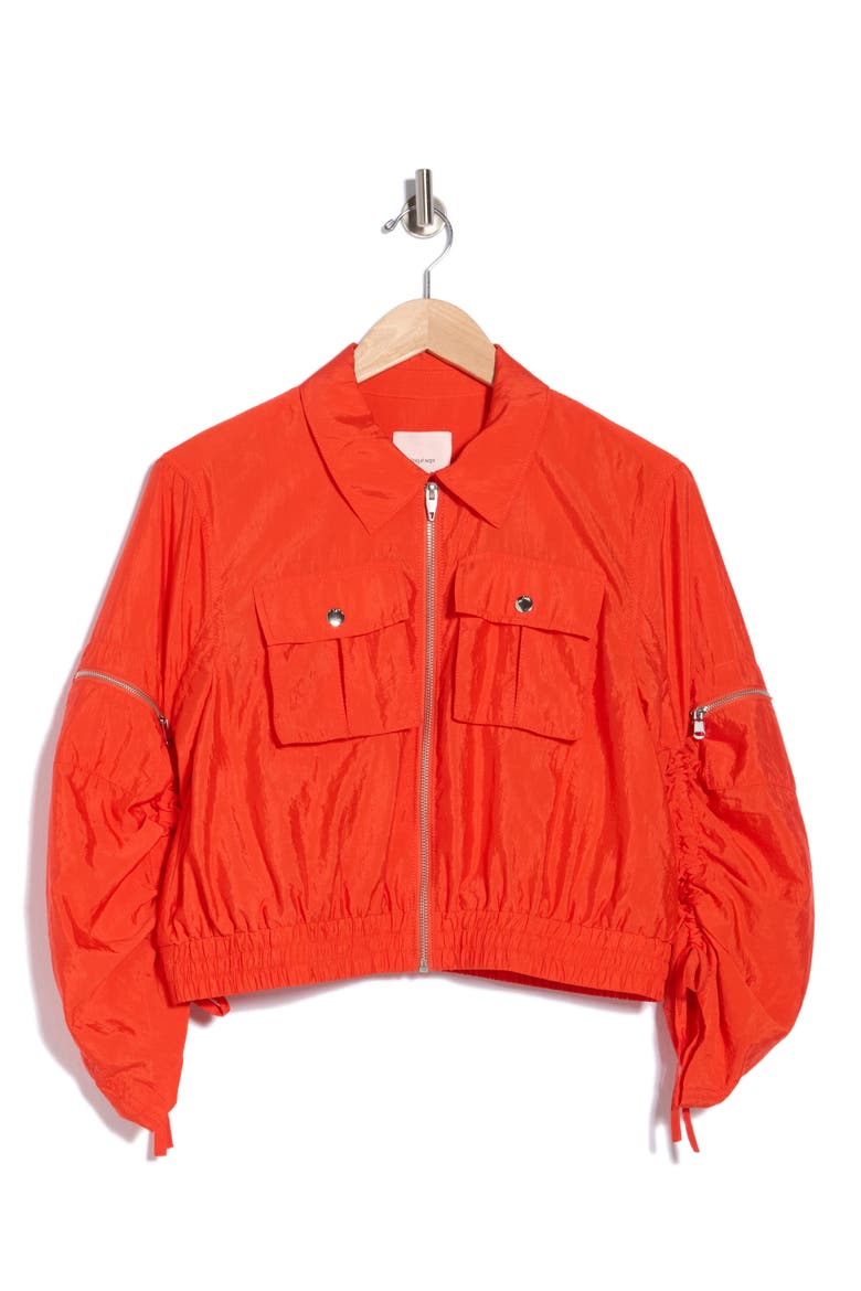 Genevive Ruched Sleeve Jacket, Alternate, color, CHERRY TOMATO