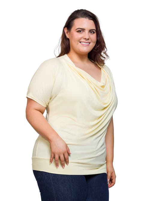 24seven Comfort Apparel Cowl Neck Short Sleeve Top With Banded Bottom In Yellow