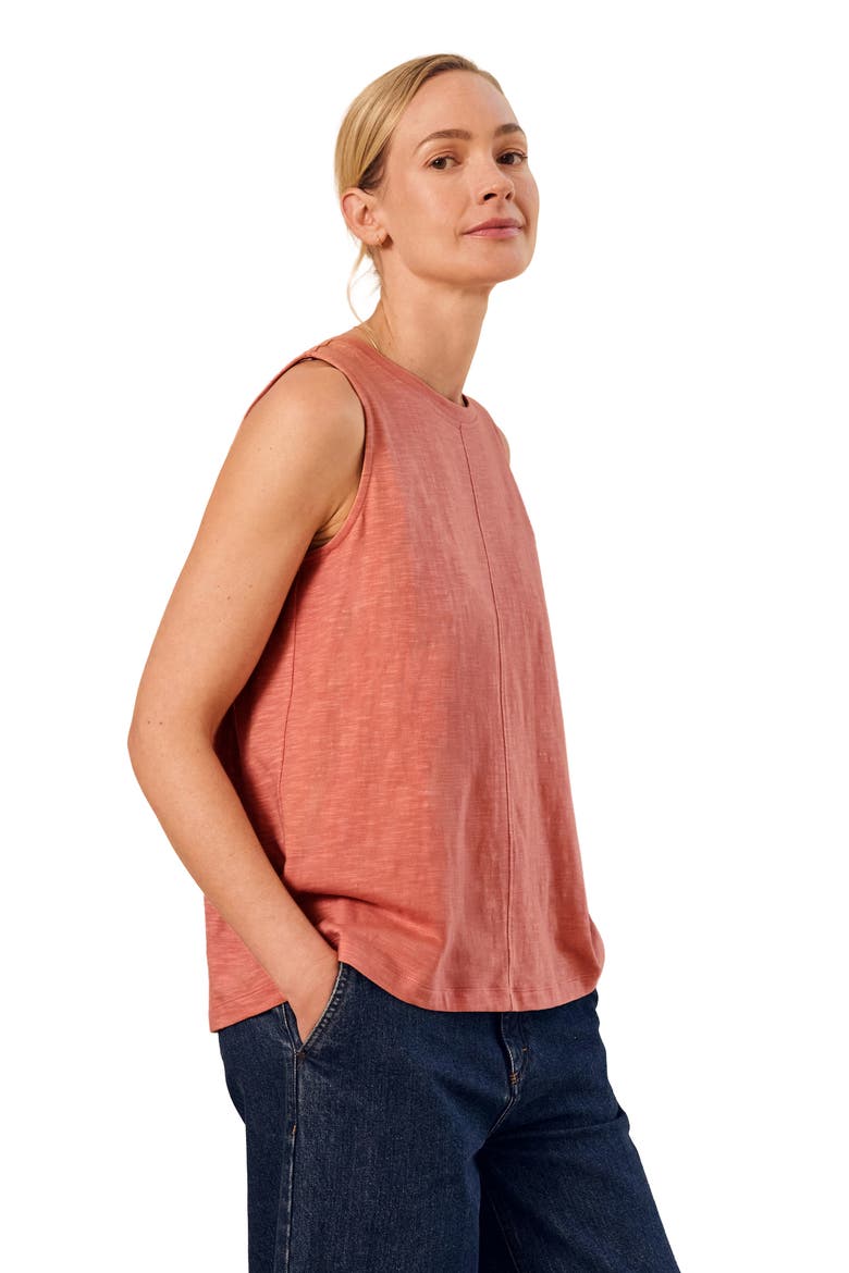 Crew Neck Pleat Back Tank Top, Alternate, color, Redwood