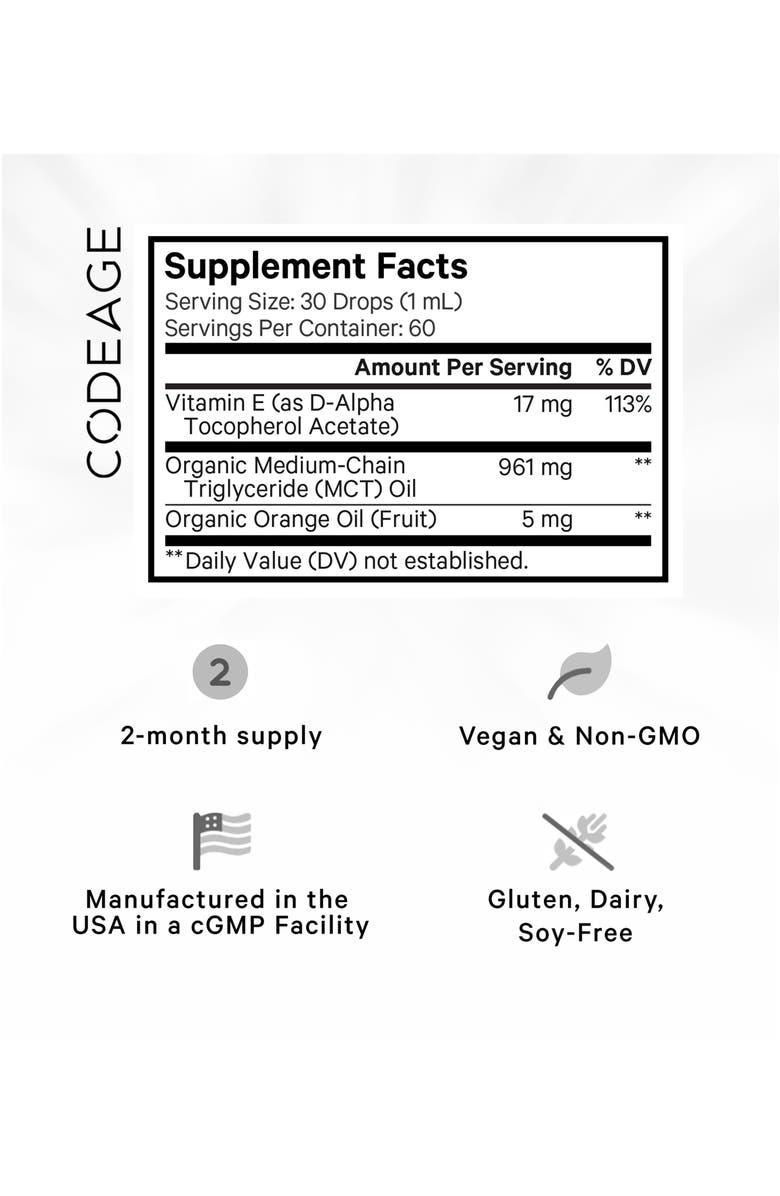 Codeage Liquid Vitamin E USDA-Certified Organic Supplement, Alternate, color, White