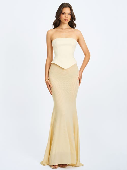 Miss Circle Adelina Peplum Mermaid Gown With Lace-up Back In Yellow