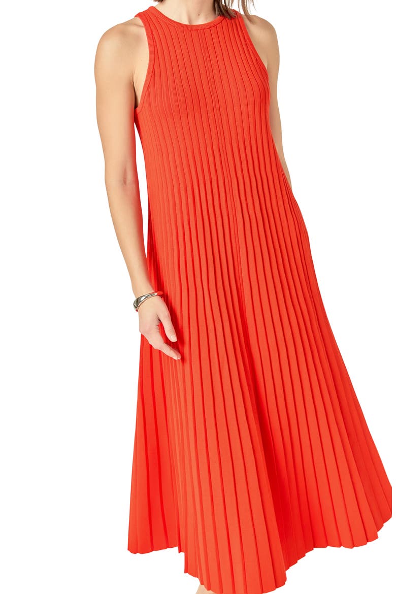 Pleated Knit Sleeveless Maxi Dress, Alternate, color, ORANGE RED