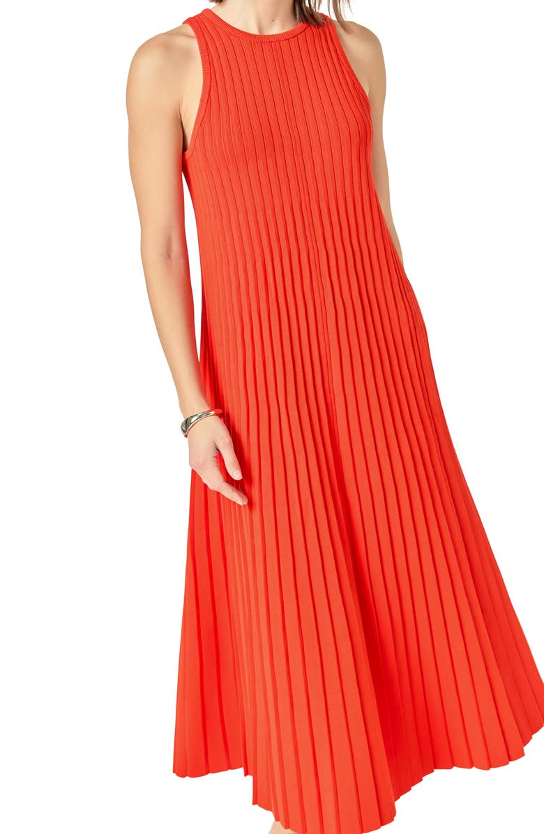 English Factory Pleated Knit Sleeveless Maxi Dress, Alternate, color, Orange Red
