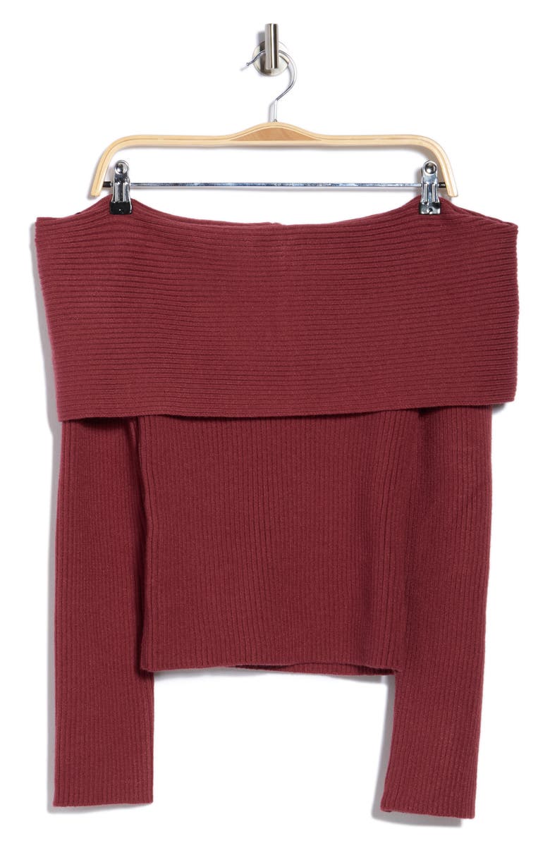 Vigoss Off the Shoulder Rib Sweater, Alternate, color, Oxblood