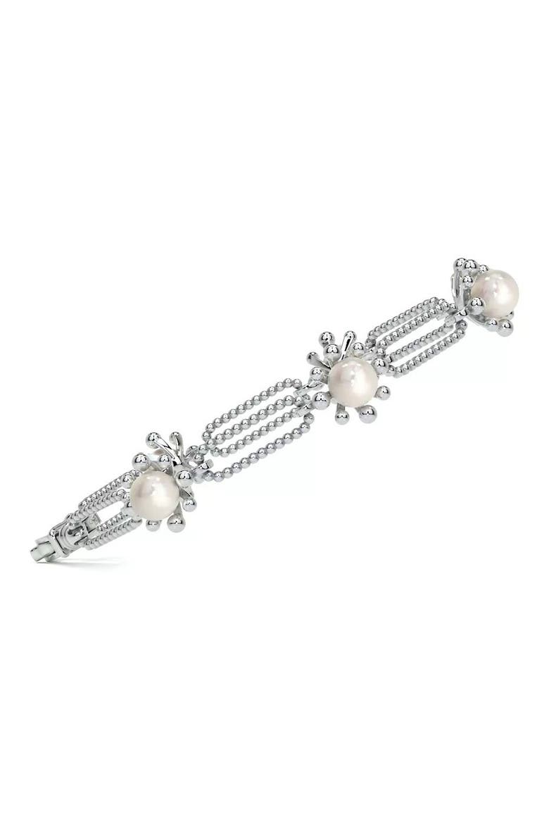 Sterling Silver Luna Fleur Cultured Pearl Bracelet, Alternate, color, SILVER