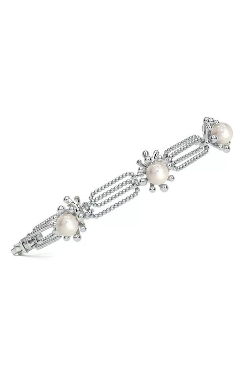 Lagos Sterling Silver Luna Cultured Pearl Fleur Link Bracelet In Silver