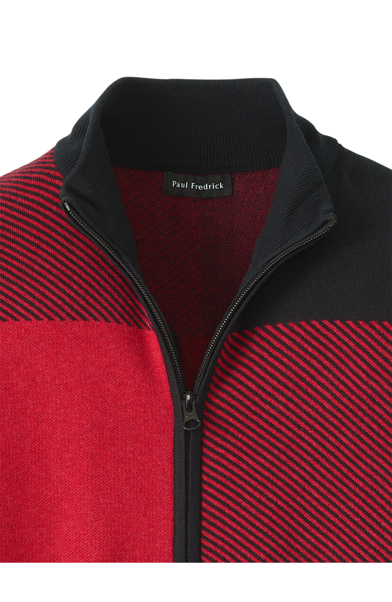 Paul Fredrick Cotton Full Zip Mock Neck Sweater, Alternate, color, Red/Black