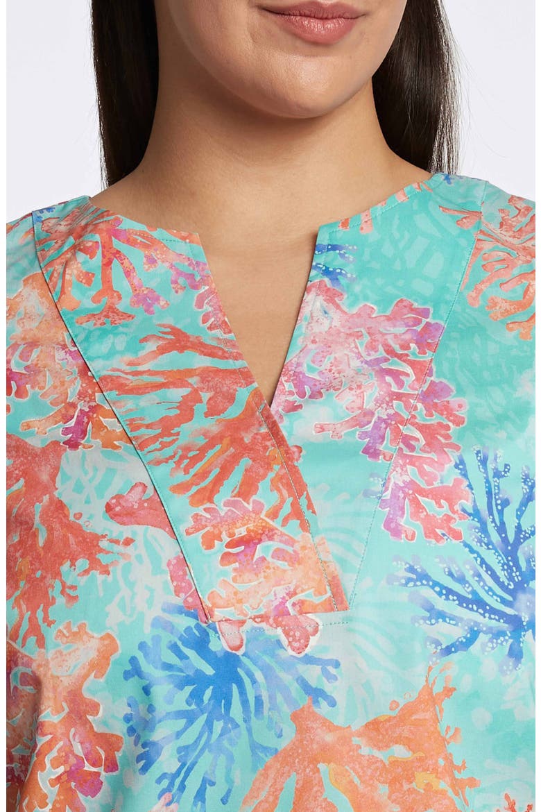 Vena Coral Print Cotton Tunic Shirt, Alternate, color, BLUE MULTI