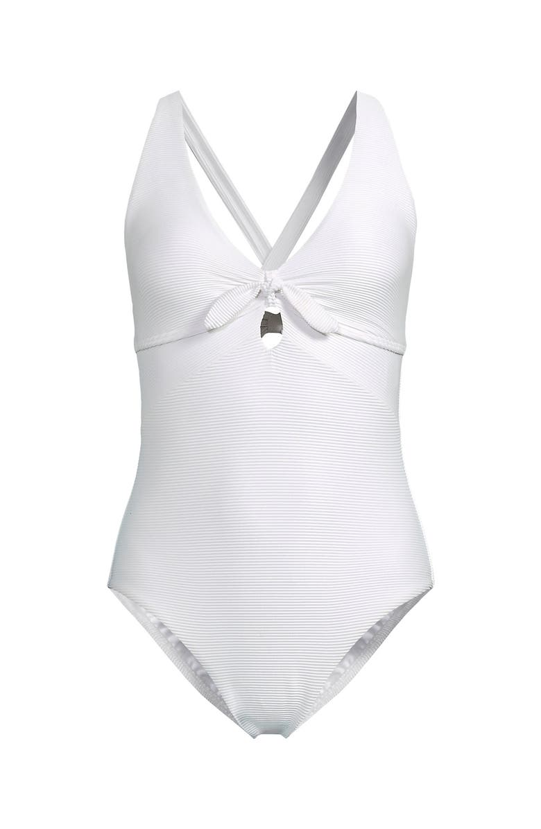 Lands
 End Ribbed Knot Front One Piece Swimsuit, Alternate, color, White Ottoman