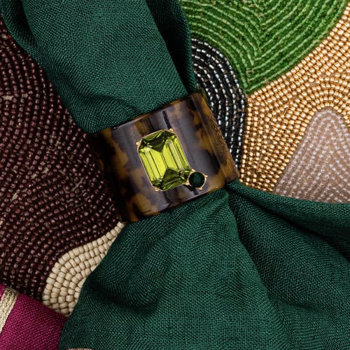 Joanna Buchanan Gold-tone Trim Linen Dinner Napkins, Set Of 2 In Green
