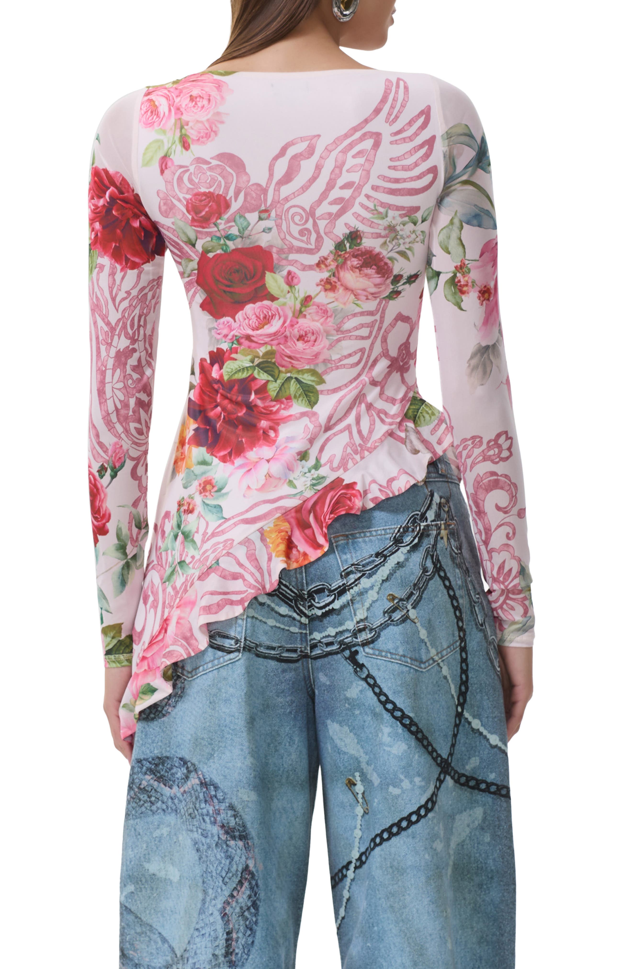 Doris Ruffle Asymmetric Mesh Top - image 4
