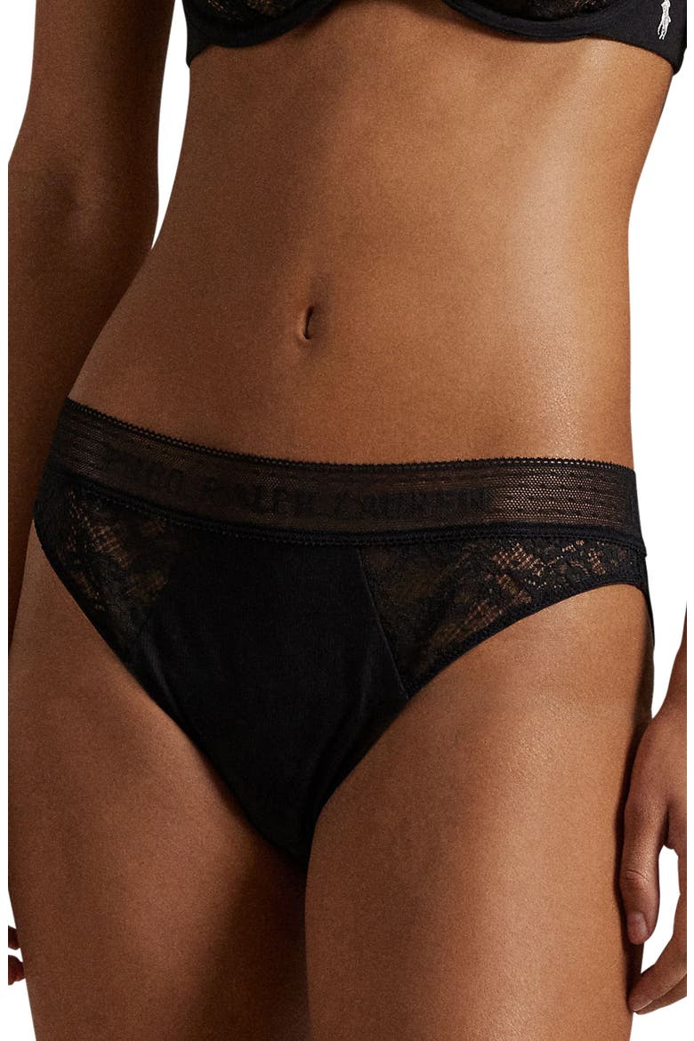 Lace & Stretch Cotton Rib Bikini, Main, color, ONYX
