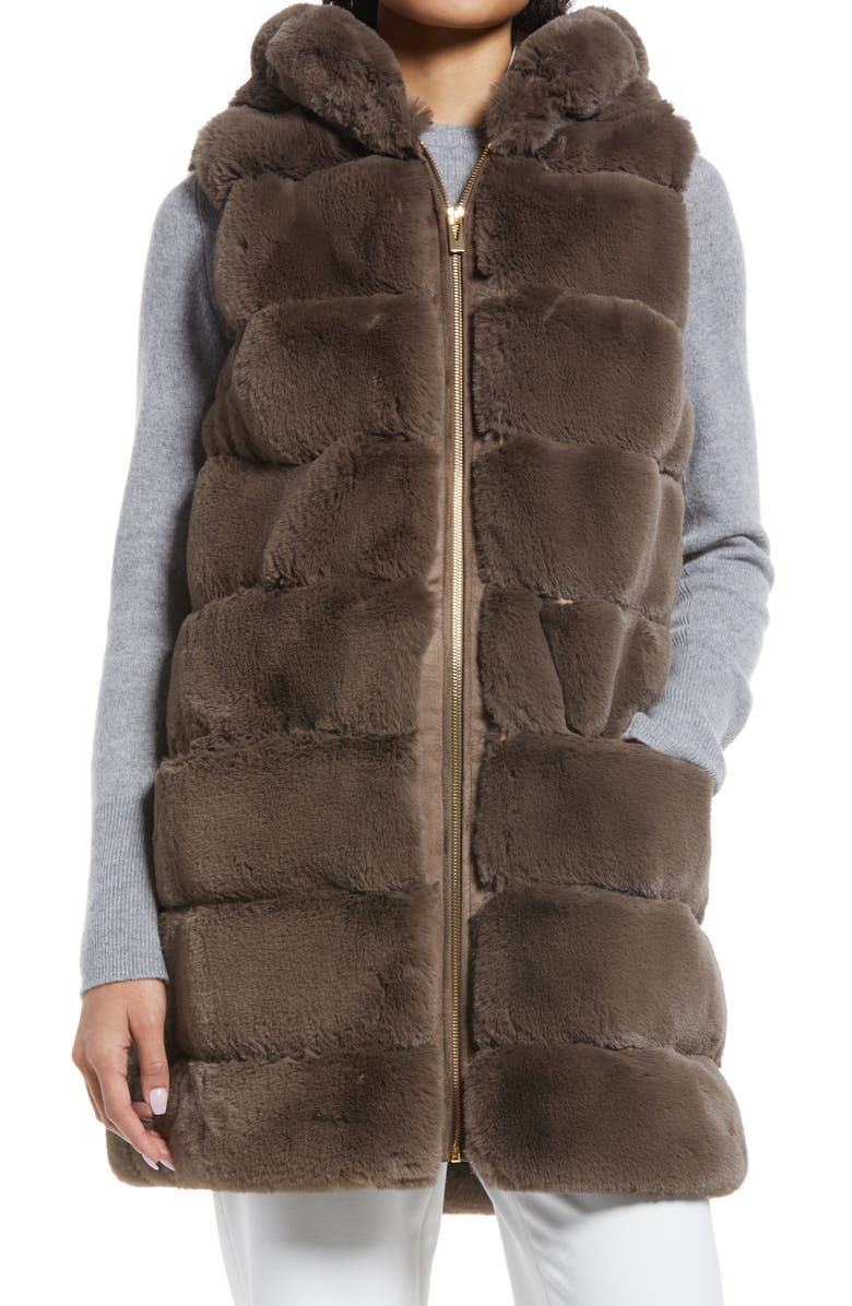 Via Spiga Grooved Faux Fur Hooded Vest, Alternate, color,