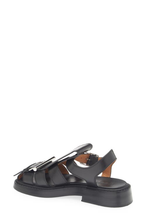 Alexander Mcqueen Round Toe Leather Sandals With Buckle Detail In Black/silver