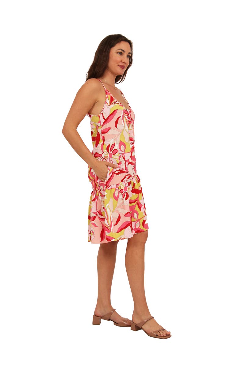 24seven Comfort Apparel Womens Essential Floral Print Scoop Neck Spaghetti Strap Pocket A-Line Mini Dress, Alternate, color, Pink Multi