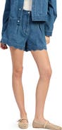 En Saison Heidi Scallop Hem Embroidered Jeans Shorts