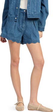 En Saison Heidi Scallop Hem Embroidered Jeans Shorts