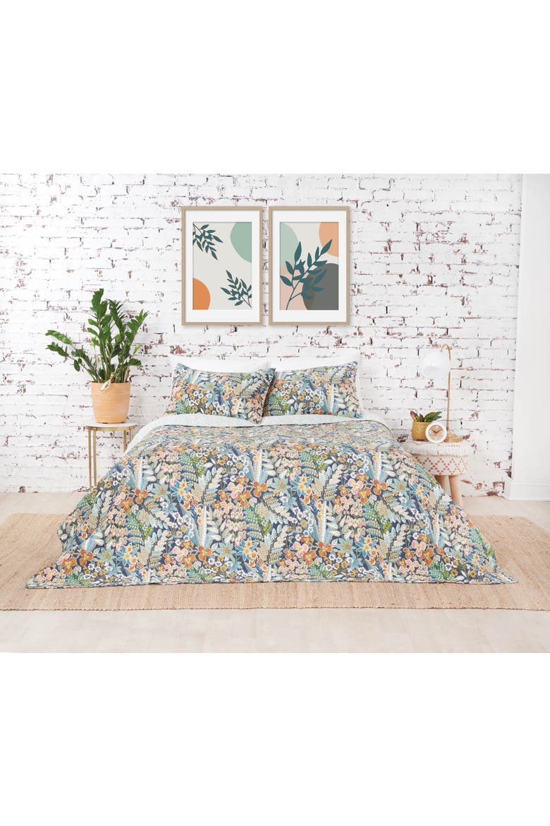 Posy Flowers Cotton Blend Quilt Set, Alternate, color, Green