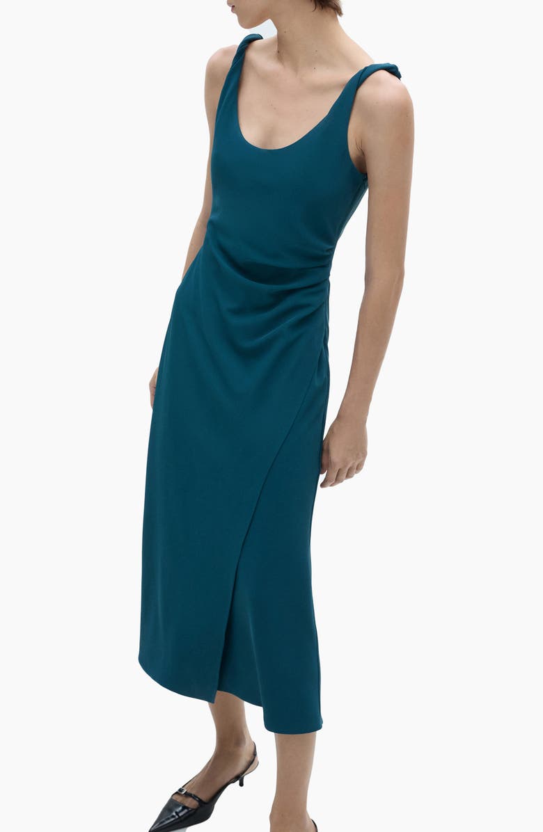 MANGO Ruched Stretch Knit Tank Dress, Alternate, color, Petrol Blue