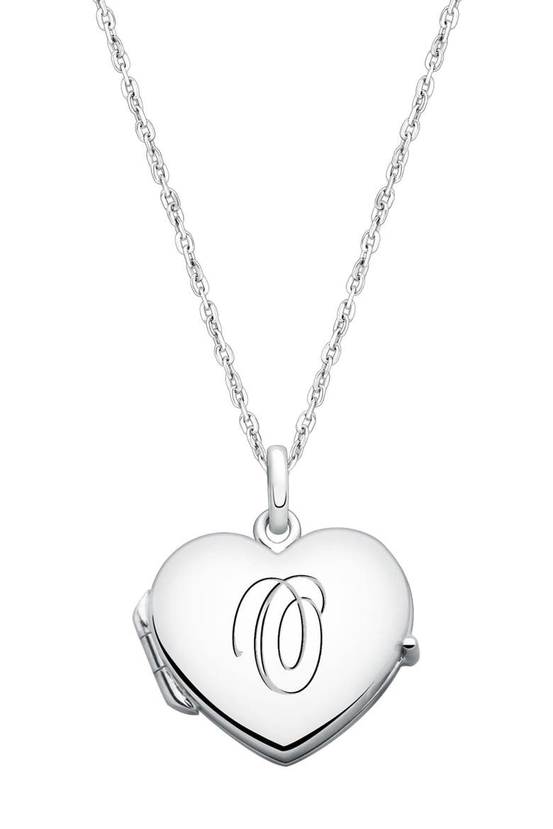 Sterling Silver Heart Locket & Engraved Initial 14-16" Necklace, Main, color, Silver - O