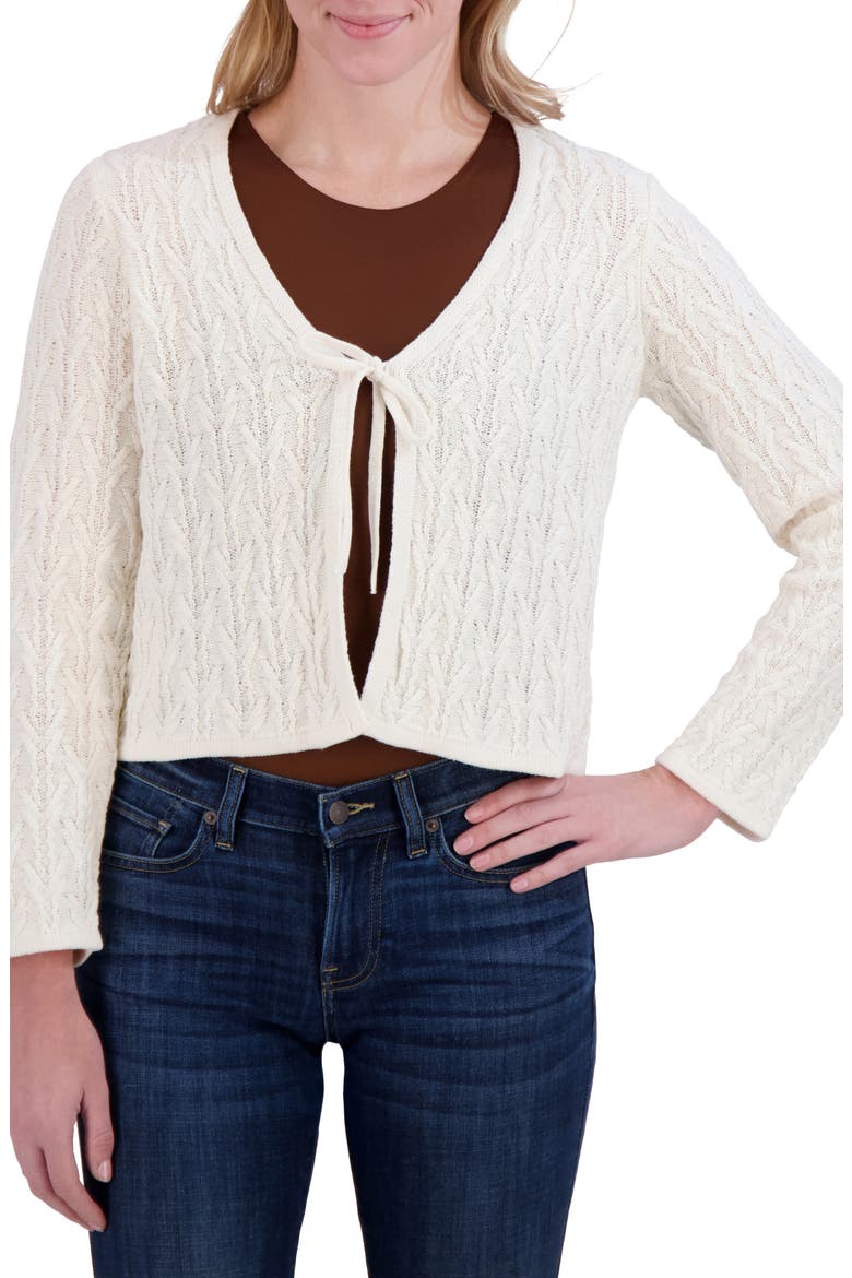 Tie Front Open Stitch Cardigan, Main, color, WHISPER WHITE
