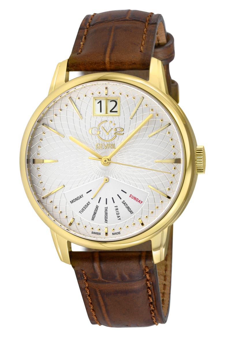 Men's Rovescio Croc Embossed Leather Strap Watch, 42mm, Main, color, BROWN