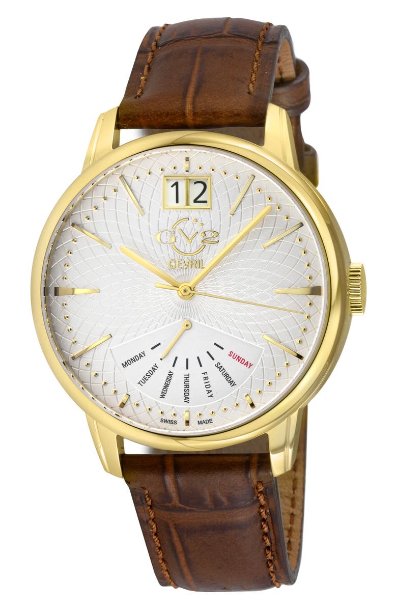 GV2 Men's Rovescio Croc Embossed Leather Strap Watch, 42mm, Main, color, Brown