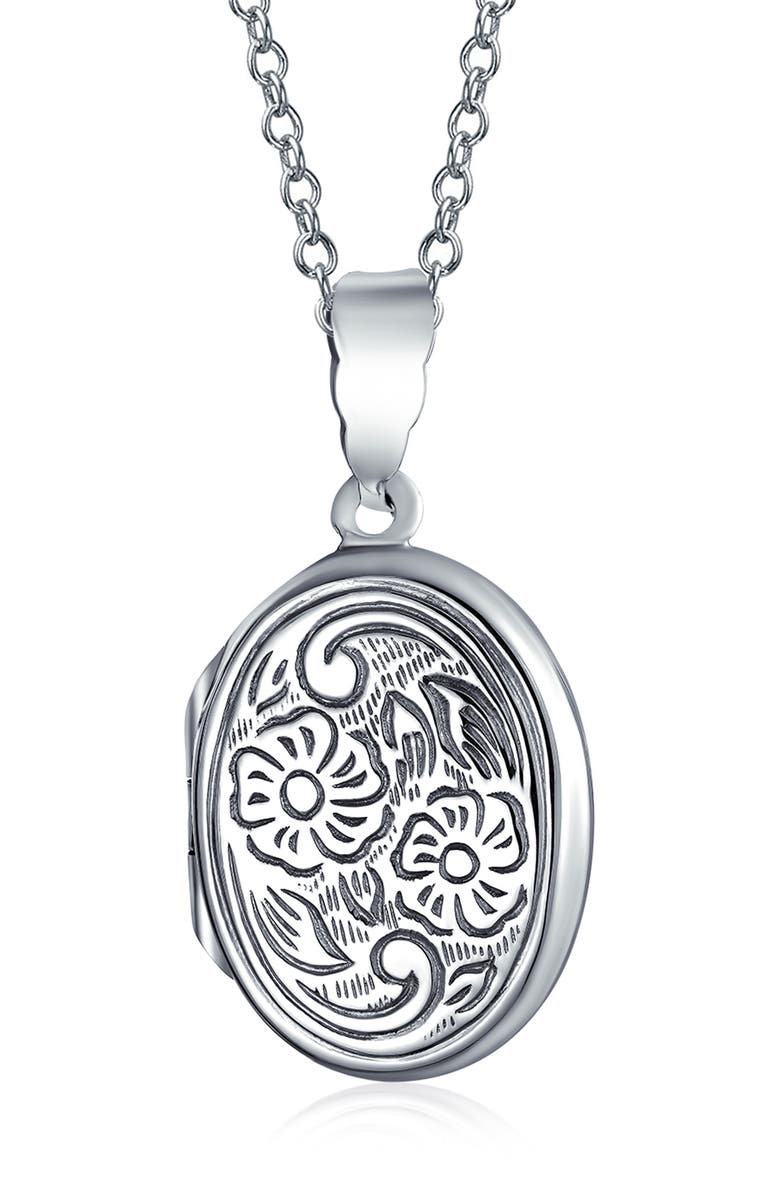 BLING JEWELRY Sterling Silver Floral Pendant Necklace, Main, color, Silver