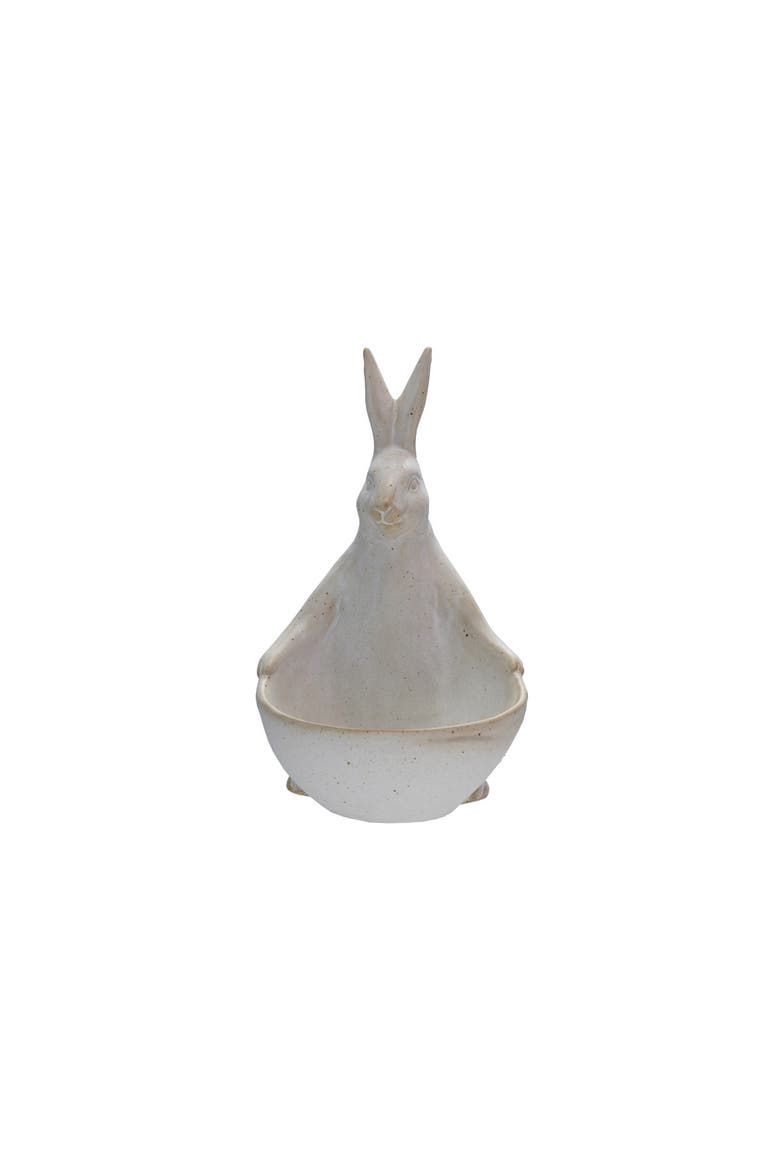 Stoneware Rabbit with Bowl, Main, color, White